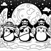 A Group Of Penguins Waddling Through A Snowy... Coloring Page