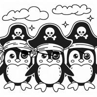 A Group Of Penguins Wearing Pirate Hats And Eye... Coloring Page