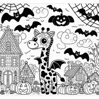 A Giraffe With Bat Wings A Spooky Village With... Coloring Page