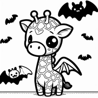 A Chibi Giraffe With Bat Wings Halloween Style... Coloring Page