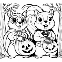 Two Squirrels Dressed As Superheroes In A Tree... Coloring Page