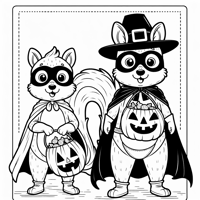 Two Squirrels Dressed As Superheroes With... Coloring Page