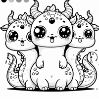 A Cute Chubby Chibi Hydra With Three Heads All... Coloring Page