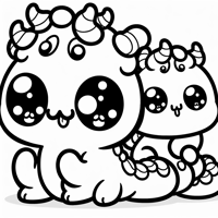A Cute Chubby Chibi Hydra With Three Heads All... Coloring Page