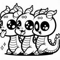 A Cute Chubby Chibi Hydra With Three Heads All... Coloring Page