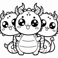 A Cute Chubby Chibi Hydra With Three Heads All... Coloring Page