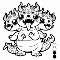 A Cute Chubby Chibi Hydra With Three Heads All... Coloring Page