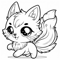 A Cute Round Chibi Kitsune With Big Sparkling Eyes... Coloring Page