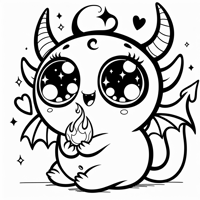 A Mischievous Round Chibi Imp With Big Sparkling... Coloring Page
