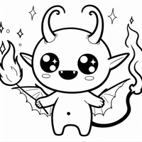 A Mischievous Round Chibi Imp With Big Sparkling... Coloring Page
