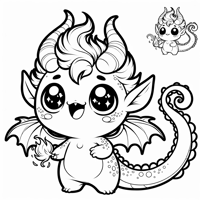 A Mischievous Round Chibi Imp With Big Sparkling... Coloring Page