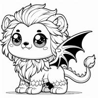 A Cute Round Chibi Manticore With Big Sparkling... Coloring Page