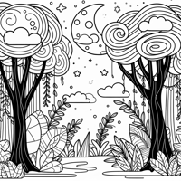 A Dark Secluded Jungle With Twisted Vines Shadowy... Coloring Page