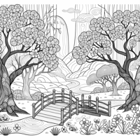 A Tranquil Mystical Forest Glade Delicate Cherry... Coloring Page