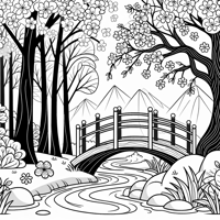 A Tranquil Mystical Forest Delicate Cherry Blossom... Coloring Page