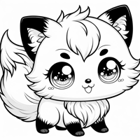 A Cute Round Chibi Kitsune With Big Sparkling Eyes... Coloring Page