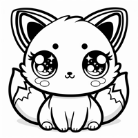 A Cute Round Chibi Kitsune With Big Sparkling Eyes... Coloring Page