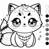 A Cute Round Chibi Kitsune With Big Sparkling Eyes... Coloring Page