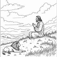 A Religious Scene Featuring A Figure In Prayer... Coloring Page