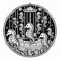 A Whimsical Scene Of Seahorses Forming A Circular... Coloring Page