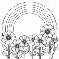 Flowers And Rainbows Coloring Page