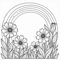 Flowers And Rainbows With Simple Shapes And Bold... Coloring Page