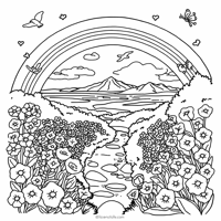 Flowers And Rainbows Coloring Page