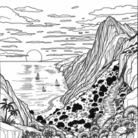 A Mountain View With Sea Coloring Page