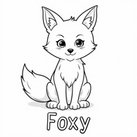 The Words "Foxy" On The Bottom Of Page, CUTE FOX Coloring Page