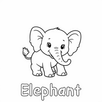 The Words Elephant On The Bottom Of Page CUTE... Coloring Page