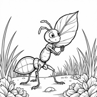 Ant Holding A Piece Of A Leaf Cartoon Coloring Page
