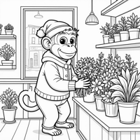 A Singular Monkey That Is A Professional Floralist... Coloring Page