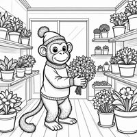 A Singular Monkey That Is A Professional Floralist... Coloring Page