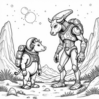 An Intense Confrontation Between The Cow Astronaut... Coloring Page