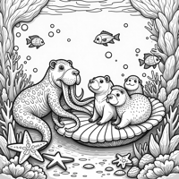 A Whimsical Underwater Scene Featuring A Kraken... Coloring Page