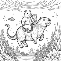 An Adventurous Underwater Treasure Hunt Where A... Coloring Page