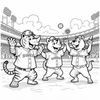 A Vibrant Scene Featuring A Cartoon Tiger Rhino... Coloring Page