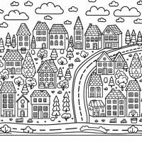 Town Landscape Coloring Page