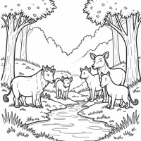 A Gathering Of Animals Coloring Page