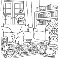 Cat Plays With Capybara Coloring Page