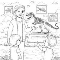 A Woman Is Standing Next To A Boy And A Girl... Coloring Page
