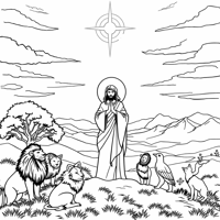 A Religious Scene Featuring A Figure In Prayer... Coloring Page