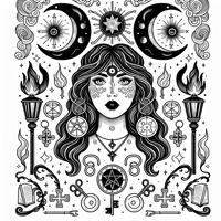 A Whimsical Portrait Of The Goddess Hecate... Coloring Page