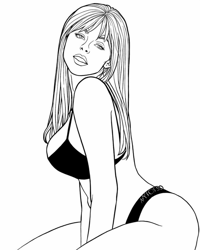 A Woman With Long Red Hair And A Black Top Is... Coloring Page