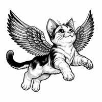 A Flying Cat With Wings Coloring Page