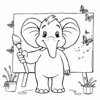 An Elephant Doing A Painting Coloring Page
