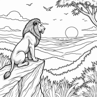 A Majestic Lion Standing On A Cliff During A... Coloring Page