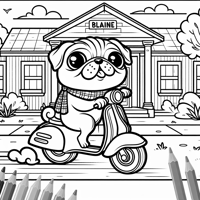 A Cartoonishlooking Pug Riding On A Scooter With A... Coloring Page