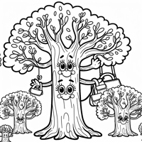 Create A Cartoonishlooking Tall Oak Tree Including... Coloring Page