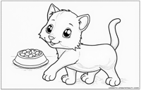 A Small Black And White Cat Is Standing Next To A... Coloring Page
